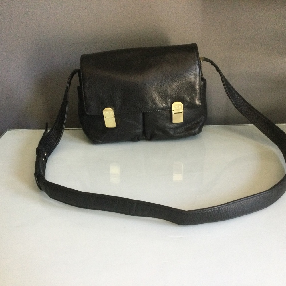 Black Leather Enzo Anglioni Crossbody Purse